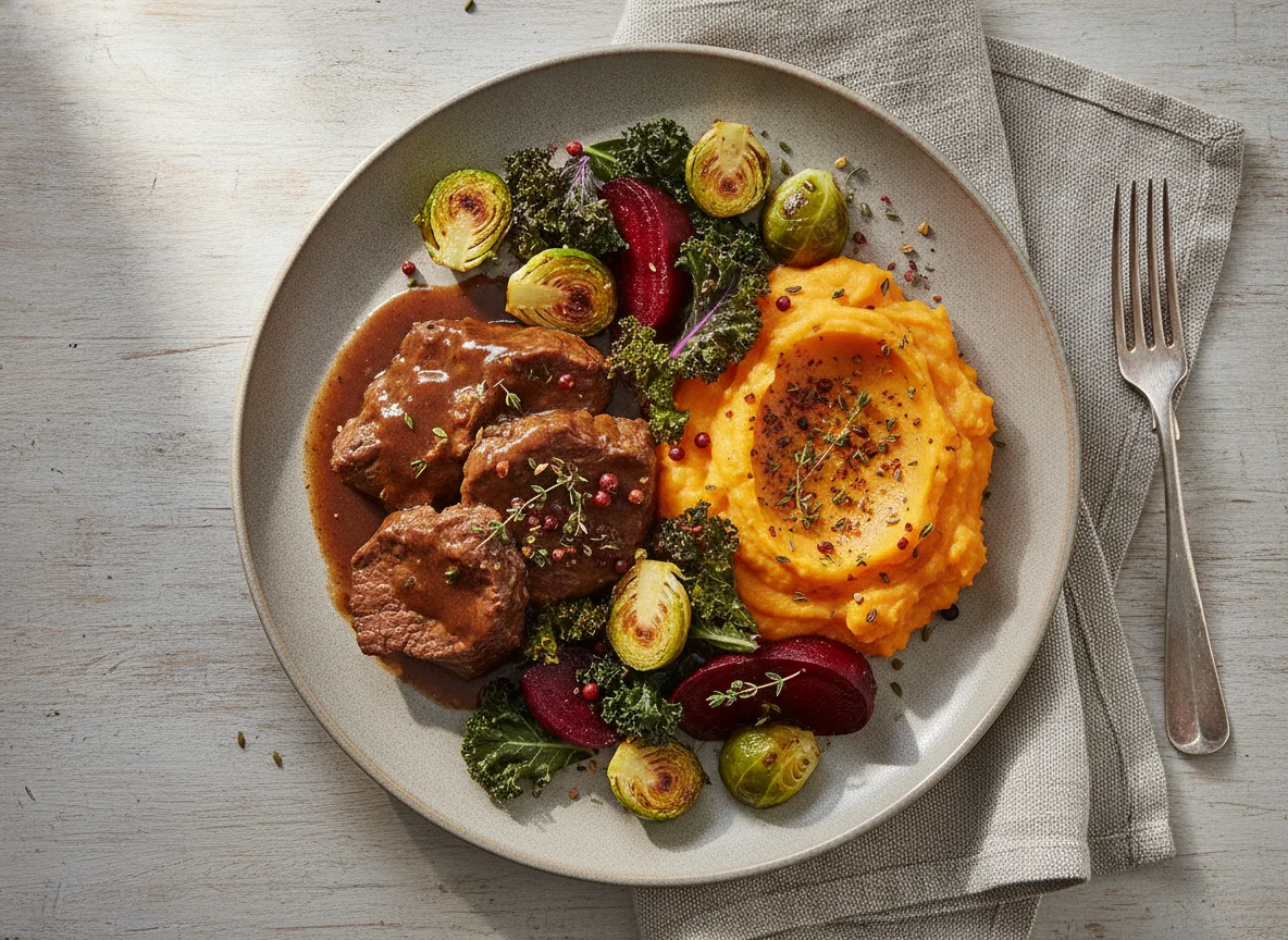 Geschmortes Fleisch mit Wintergemüse photo