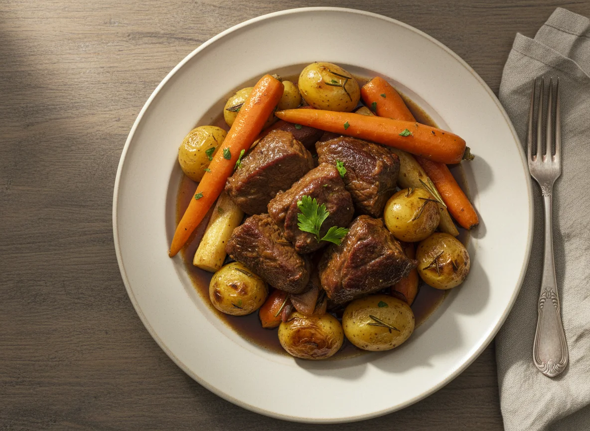 Geschmortes Fleisch mit Wurzelgemüse photo