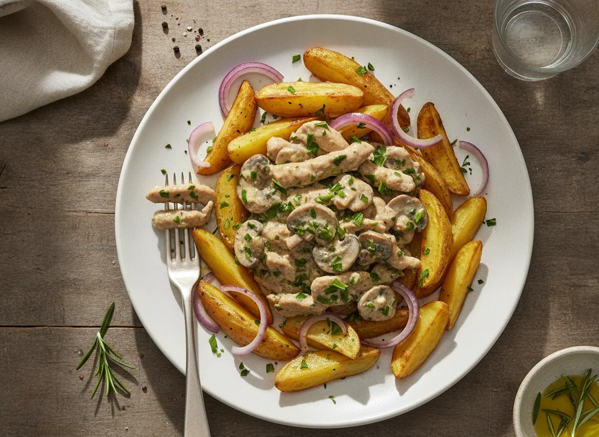 Geschnetzeltes mit Kartoffelspalten photo