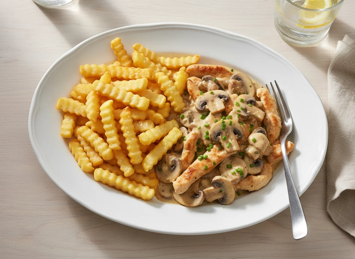 Geschnetzeltes mit Pommes Frites photo