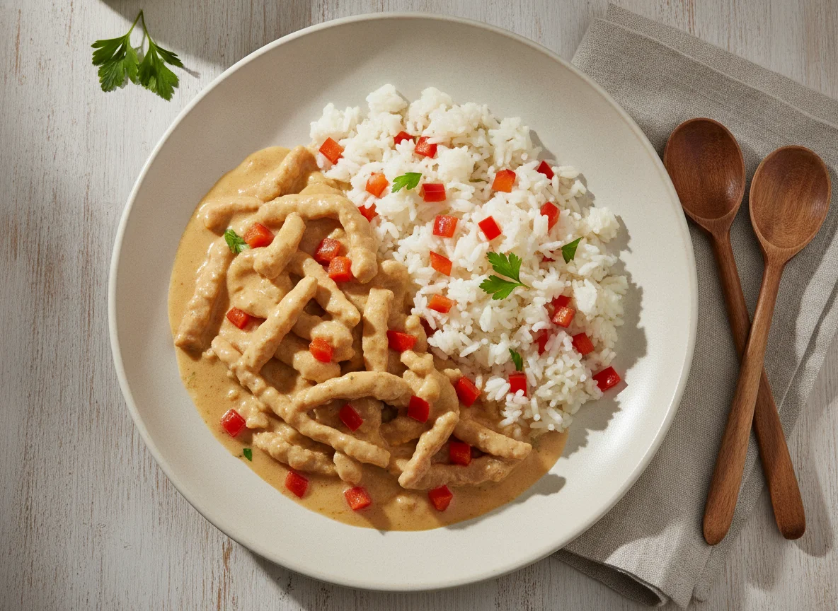 Geschnetzeltes mit Reis und Paprika photo
