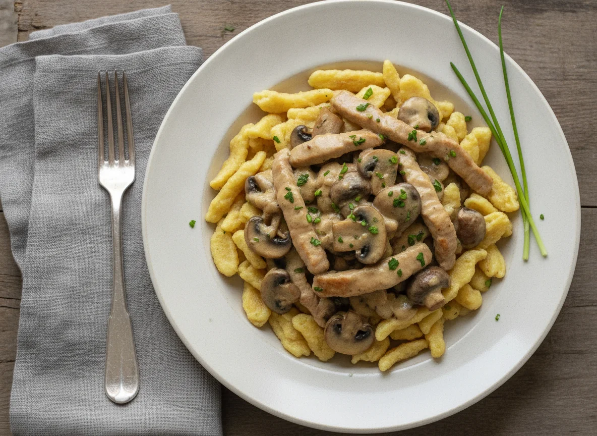 Geschnetzeltes mit Spätzle und Champignons photo