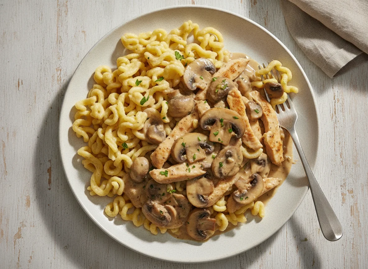 Geschnetzeltes mit Spätzle und Pilzrahmsauce photo