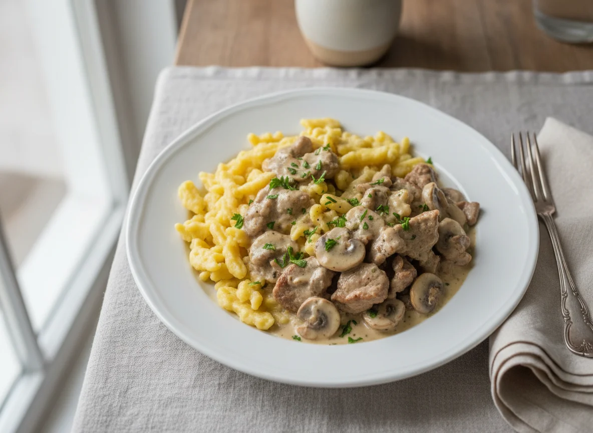 Geschnetzeltes mit Spätzle und Rahmsoße photo