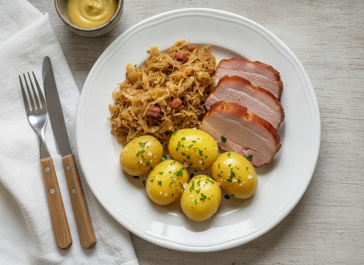 Geselchtes mit Sauerkraut und Salzkartoffeln photo