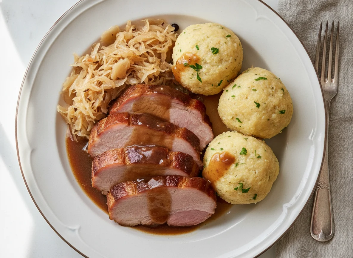 Geselchtes mit Sauerkraut und Semmelknödel photo