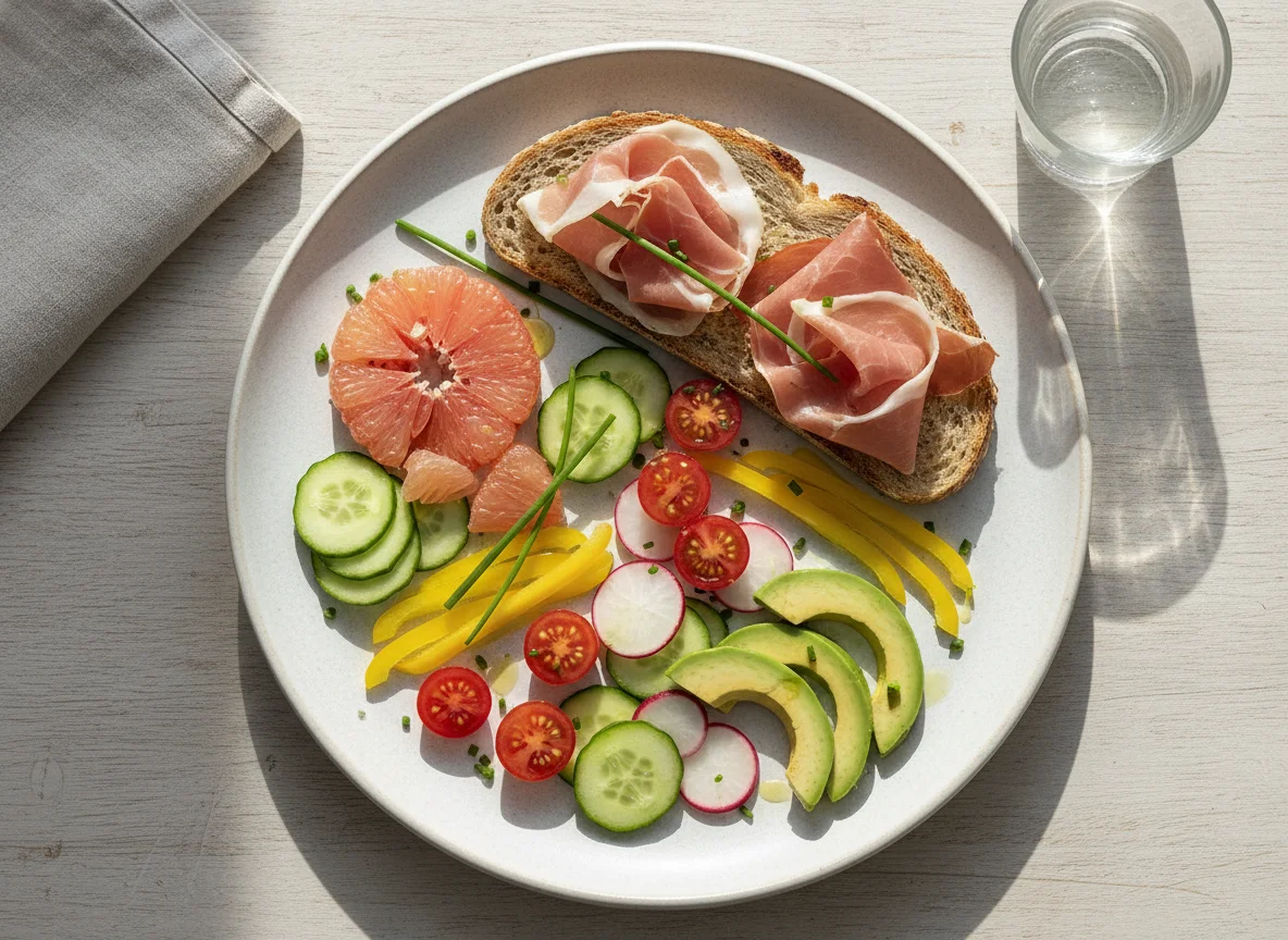 Gesunde Jause mit Brot und Aufschnitt photo