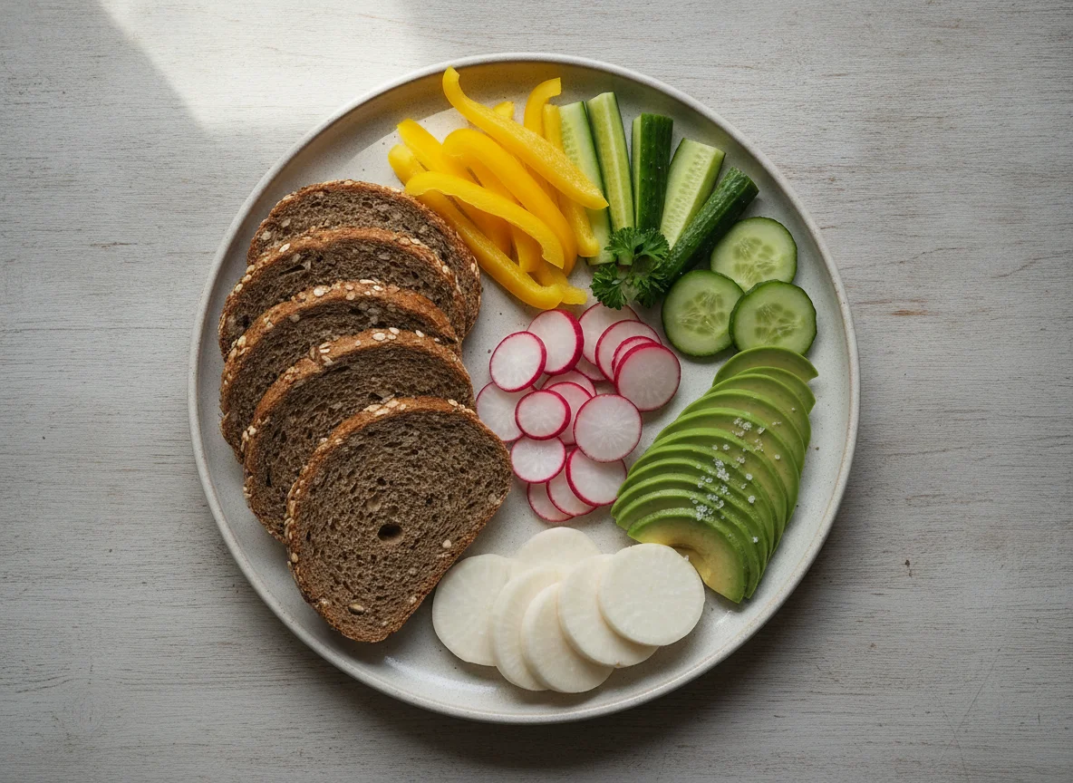 Gesunde Jause mit Brot und Gemüse photo