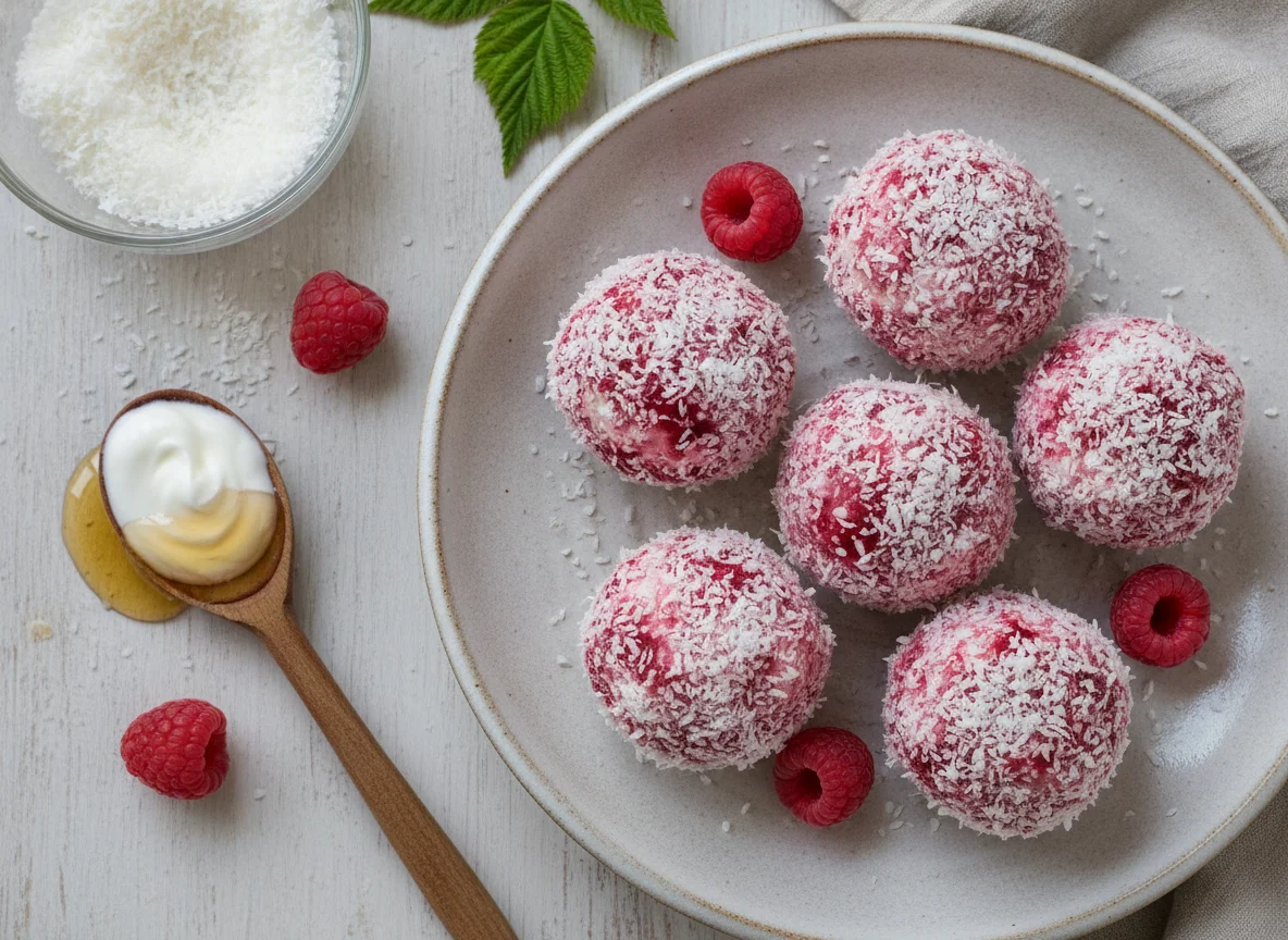Gesunde Kokos-Himbeer-Bällchen photo