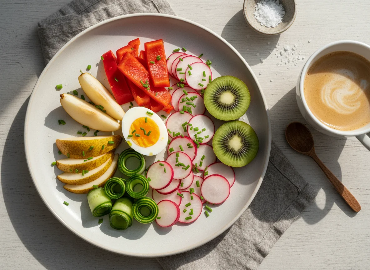 Gesundes Frühstück mit Obst und Gemüse photo