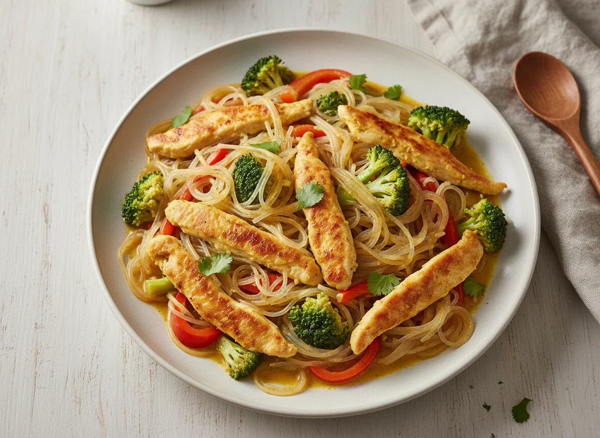 Glasnudeln mit Hähnchen und Gemüse photo