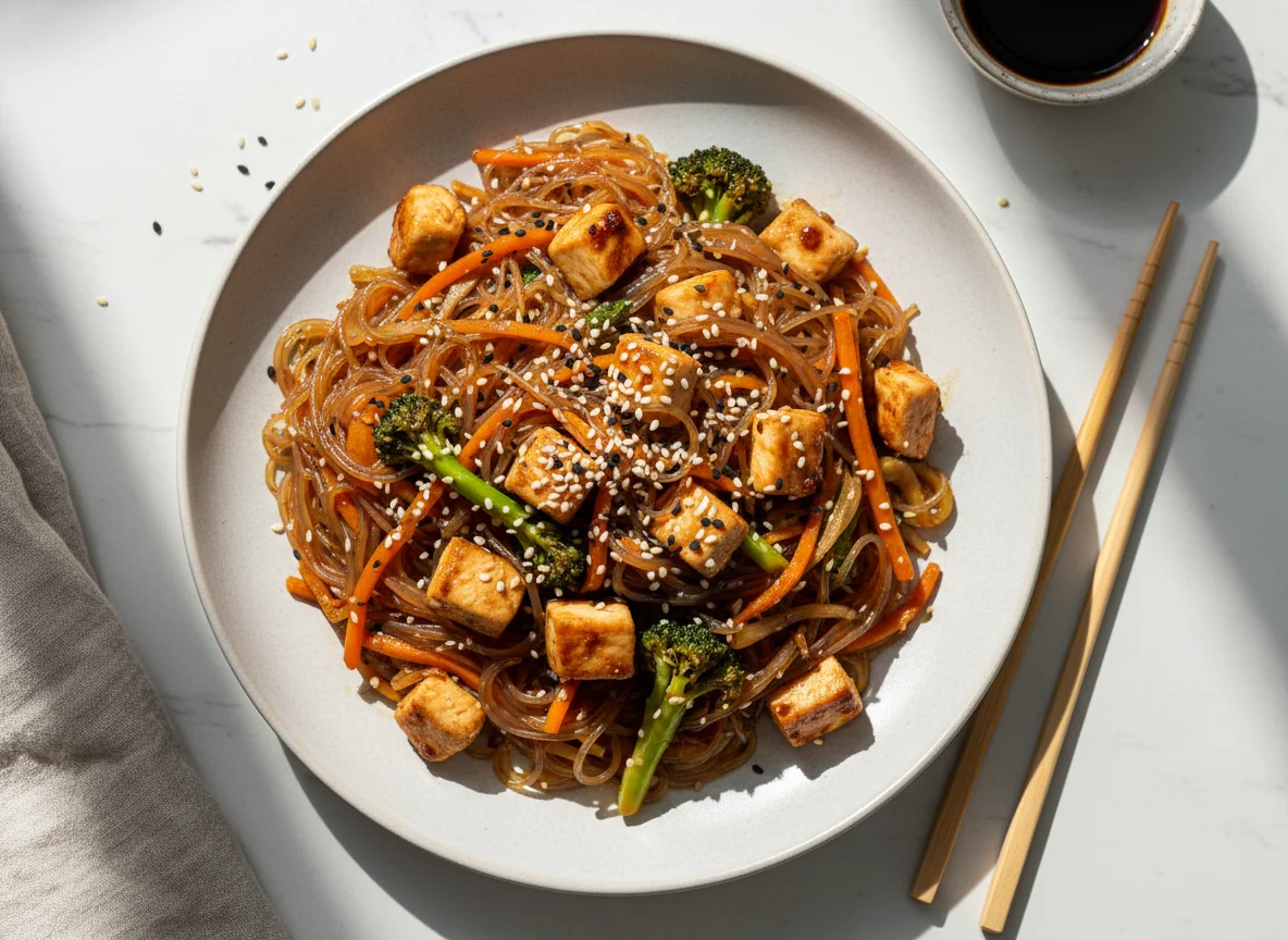 Glasnudelpfanne mit Huhn und Gemüse photo