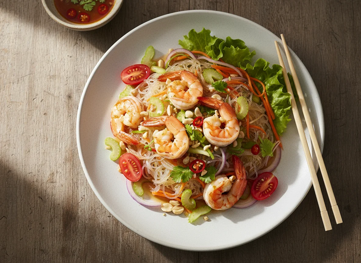 Glasnudelsalat mit Garnelen photo