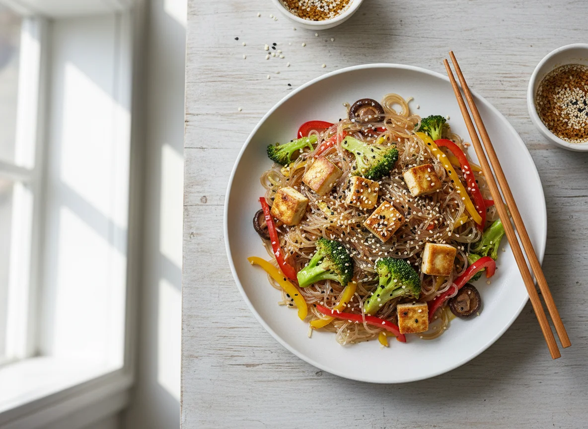 Glasnudelsalat mit Gemüse und Tofu photo