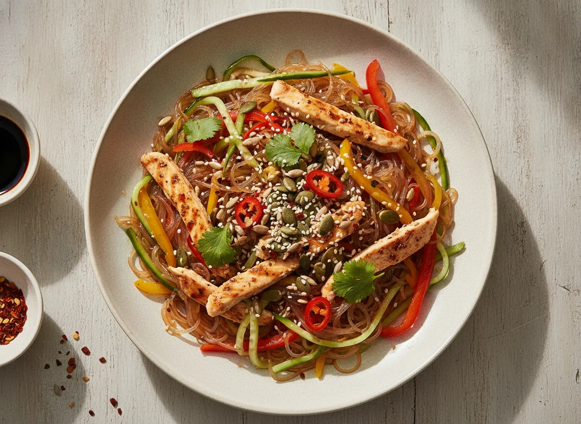 Glasnudelsalat mit Hähnchen und Gemüse photo