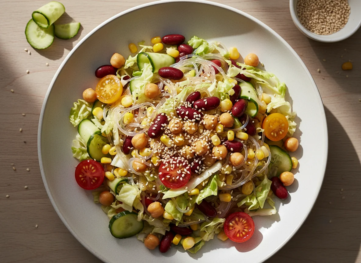 Glasnudelsalat mit Kichererbsen und Gemüse photo