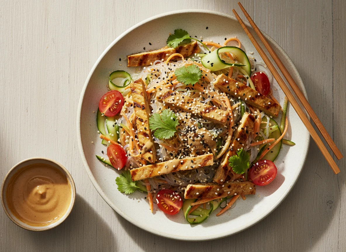 Glasnudelsalat mit Seitan und Erdnusssauce photo