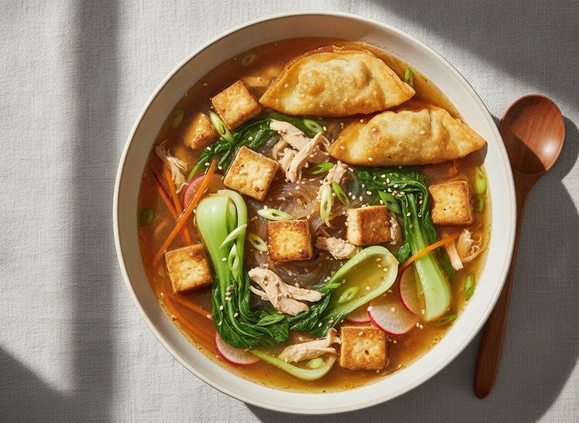 Glasnudelsuppe mit Tofu und Gemüse photo