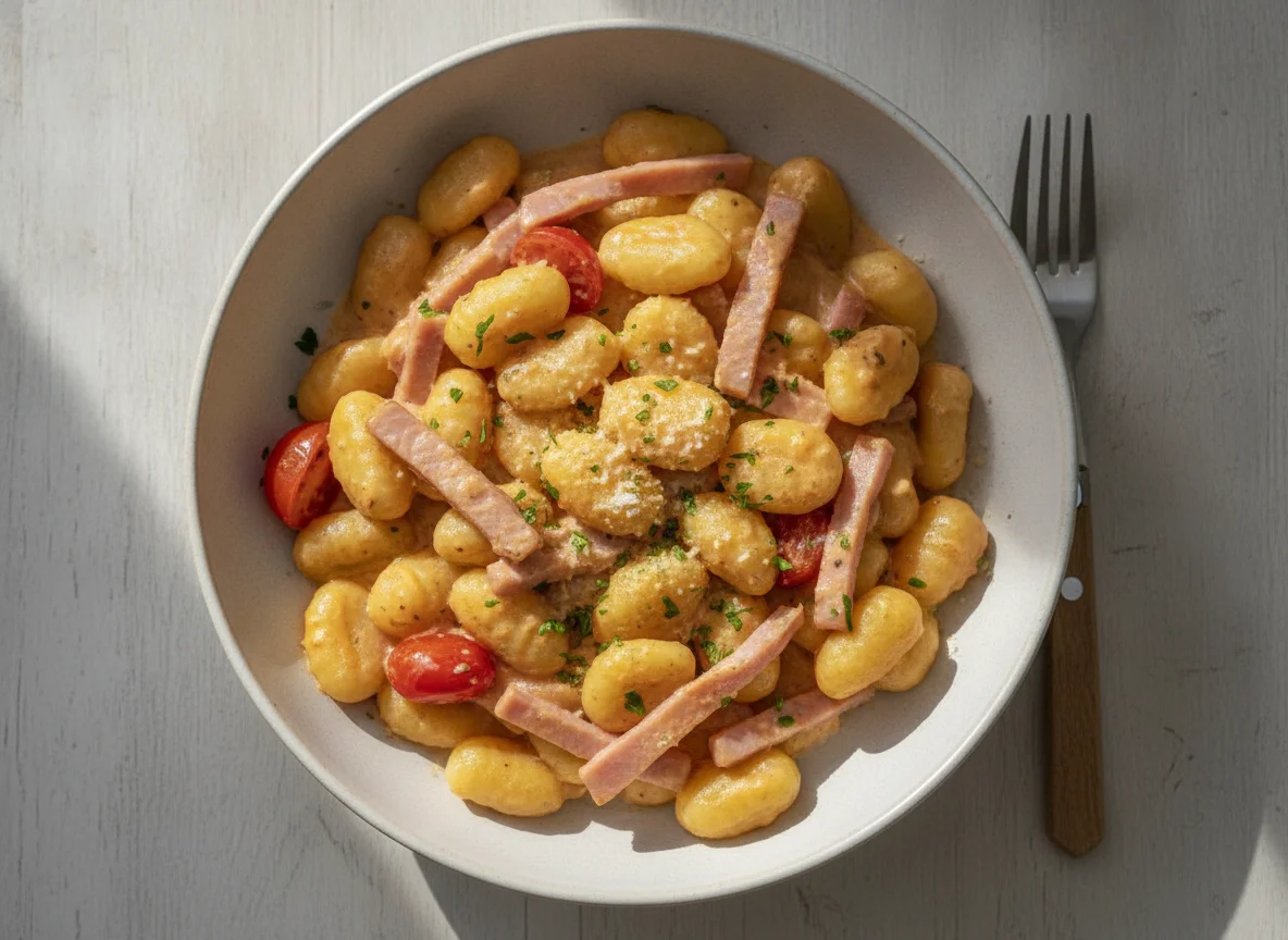 Gnocchi in Tomaten-Sahnesauce mit Schinken photo