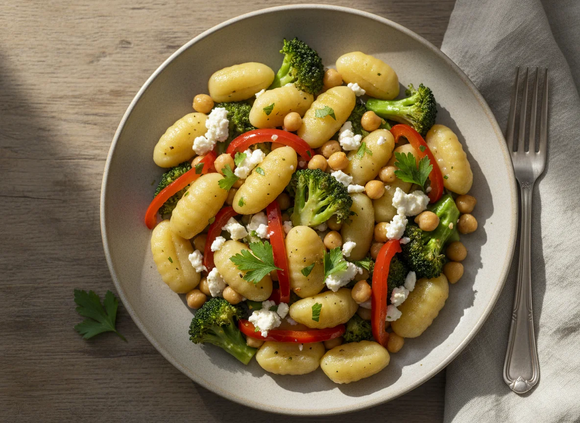 Gnocchi mit Brokkoli, Kichererbsen und Feta photo