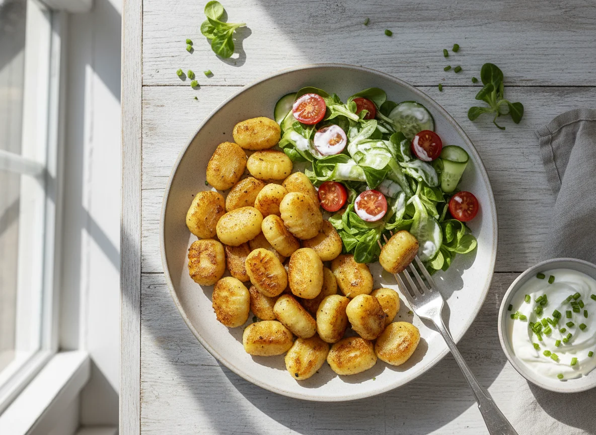 Gnocchi mit Feldsalat und Sauerrahm-Dip photo