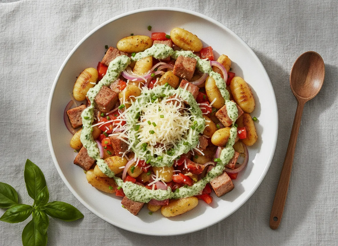 Gnocchi mit Gemüse und Fleischkäse photo