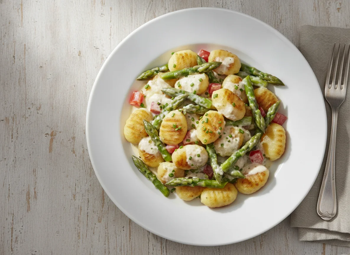 Gnocchi mit grünem Spargel in Sahnesauce photo