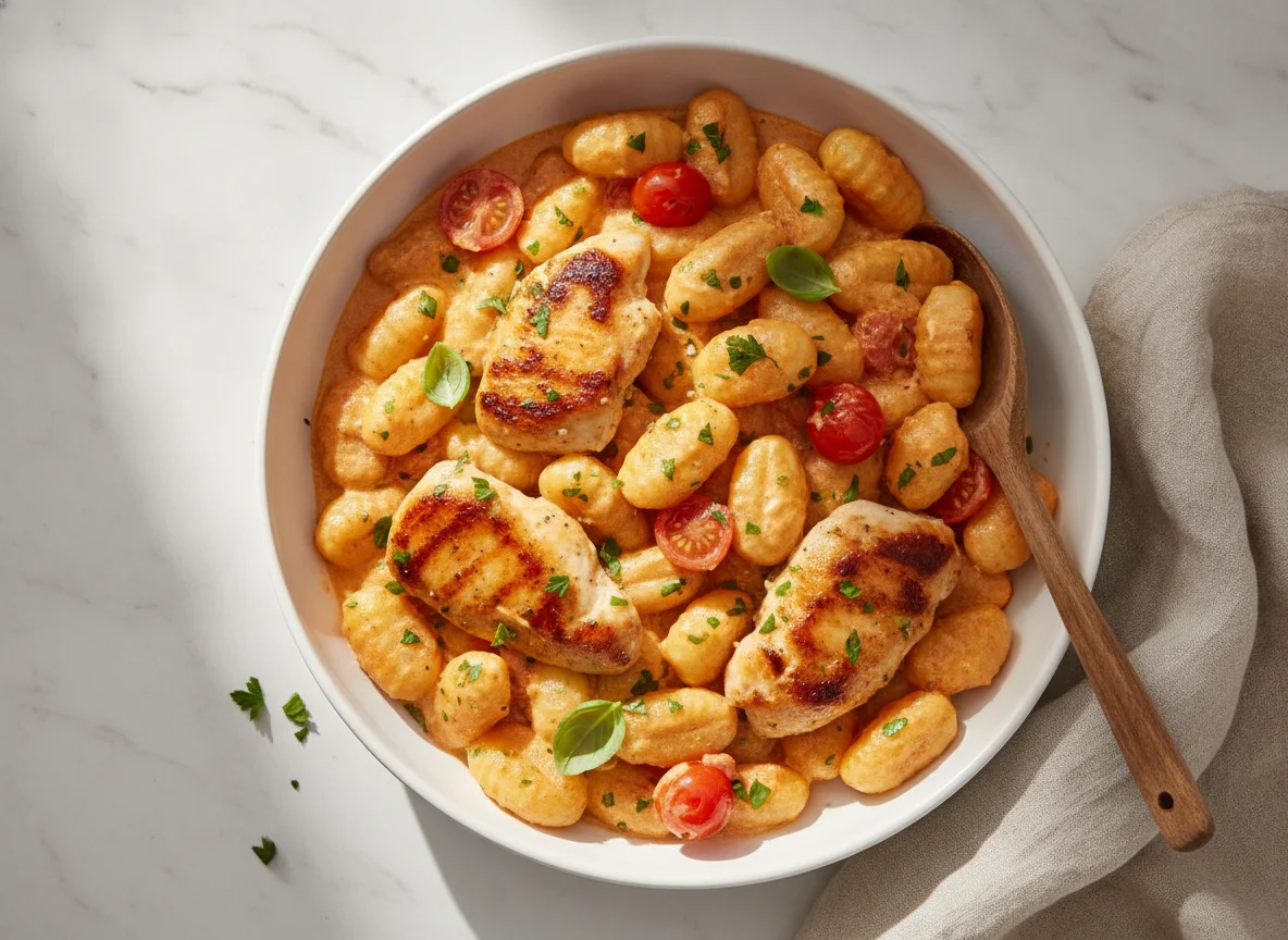 Gnocchi mit Hähnchen in Tomaten-Sahnesauce photo