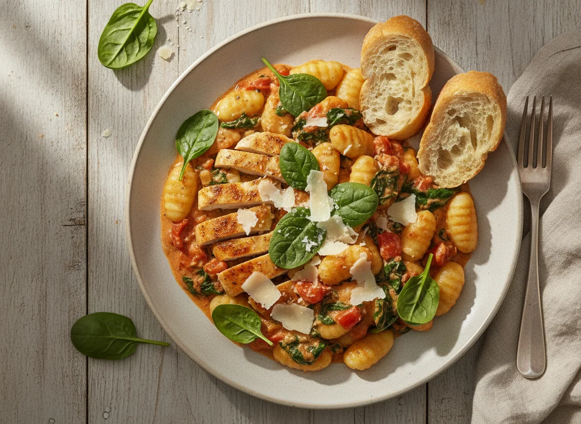 Gnocchi mit Hähnchen und cremiger Soße photo