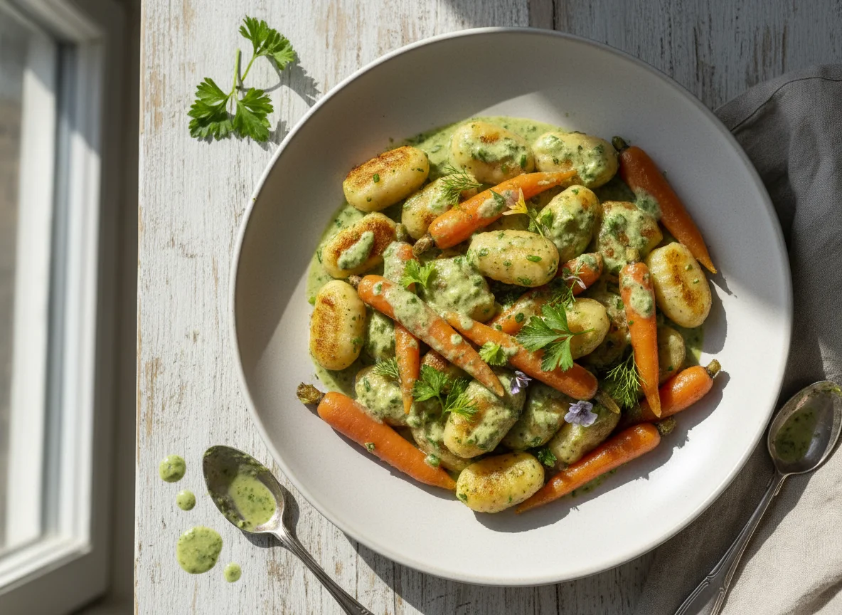 Gnocchi mit Karotten und Kräutersauce photo