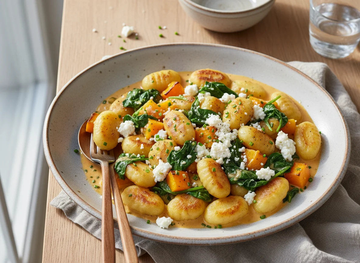 Gnocchi mit Kürbis, Spinat und Feta photo
