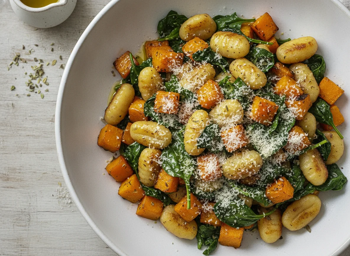 Gnocchi mit Kürbis und Spinat photo