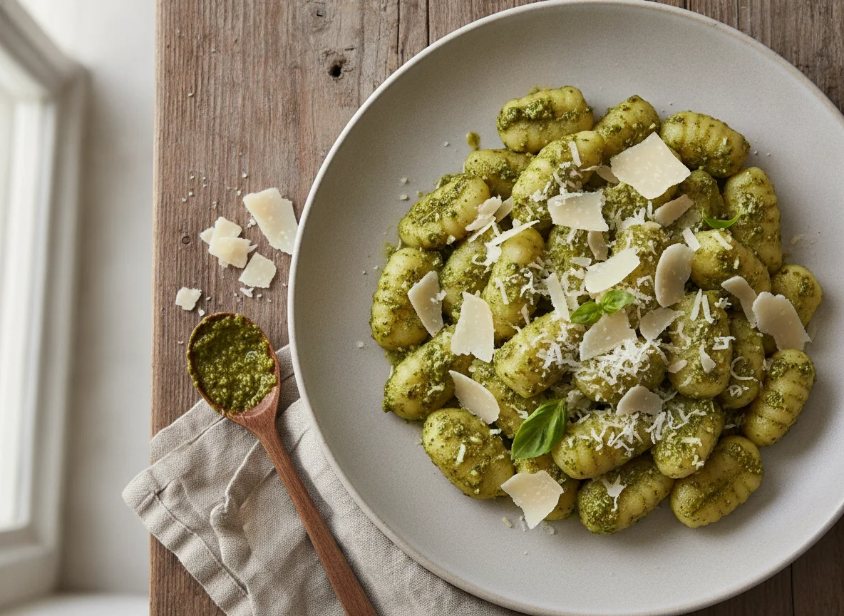 Gnocchi mit Pesto und Parmesan photo
