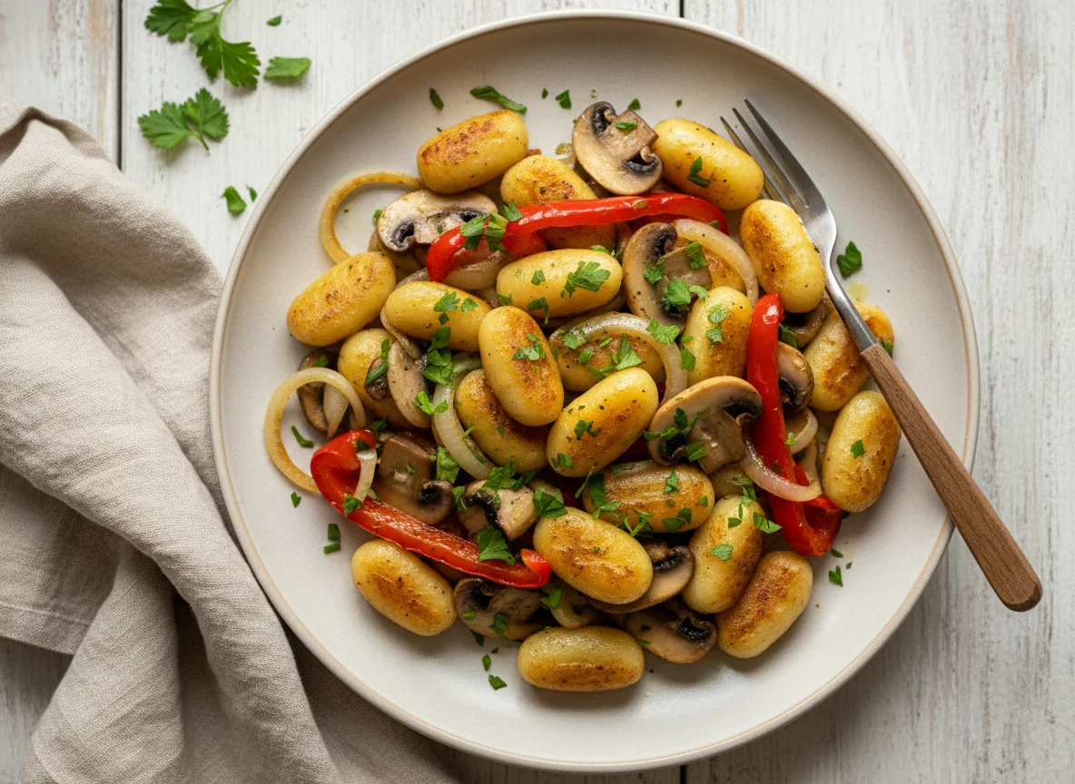 Gnocchi mit Pilzen und Paprika photo