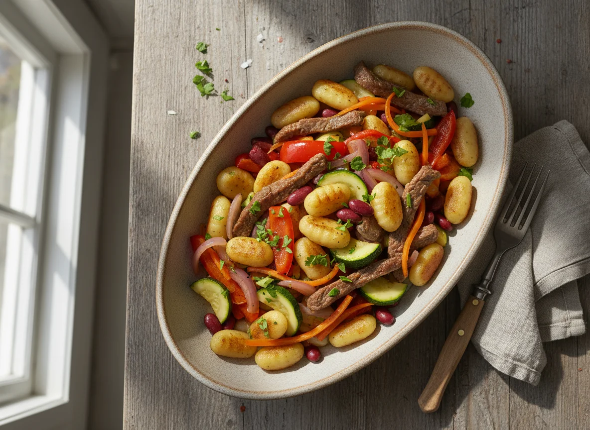 Gnocchi mit Rindfleisch und Gemüse photo
