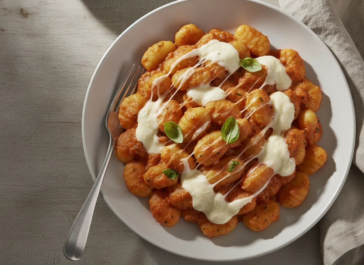 Gnocchi mit Tomaten-Sahnesauce und Mozzarella photo