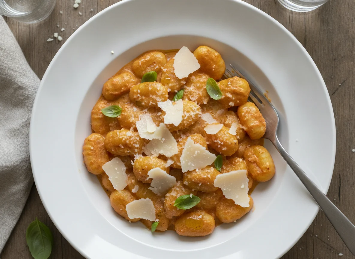 Gnocchi mit Tomaten-Sahnesauce und Parmesan photo