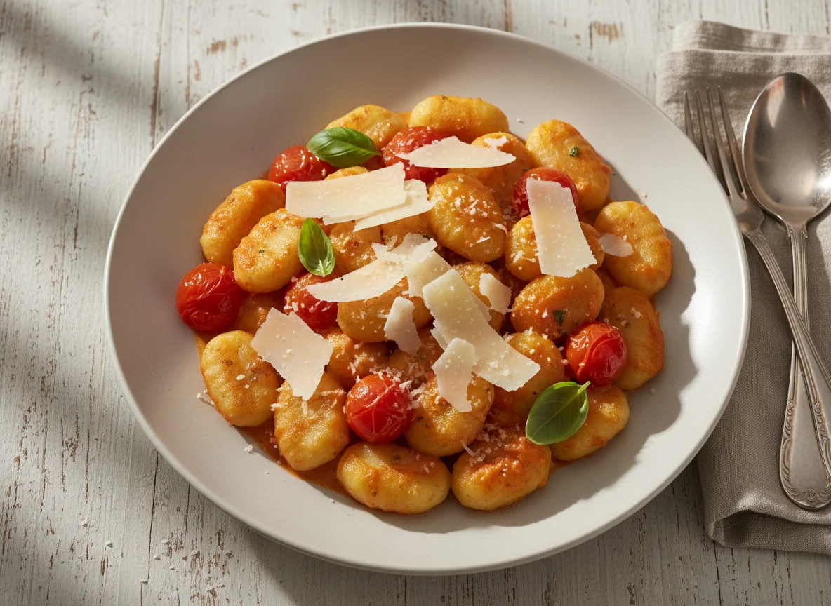 Gnocchi mit Tomaten-Sahne-Sauce und Parmesan photo