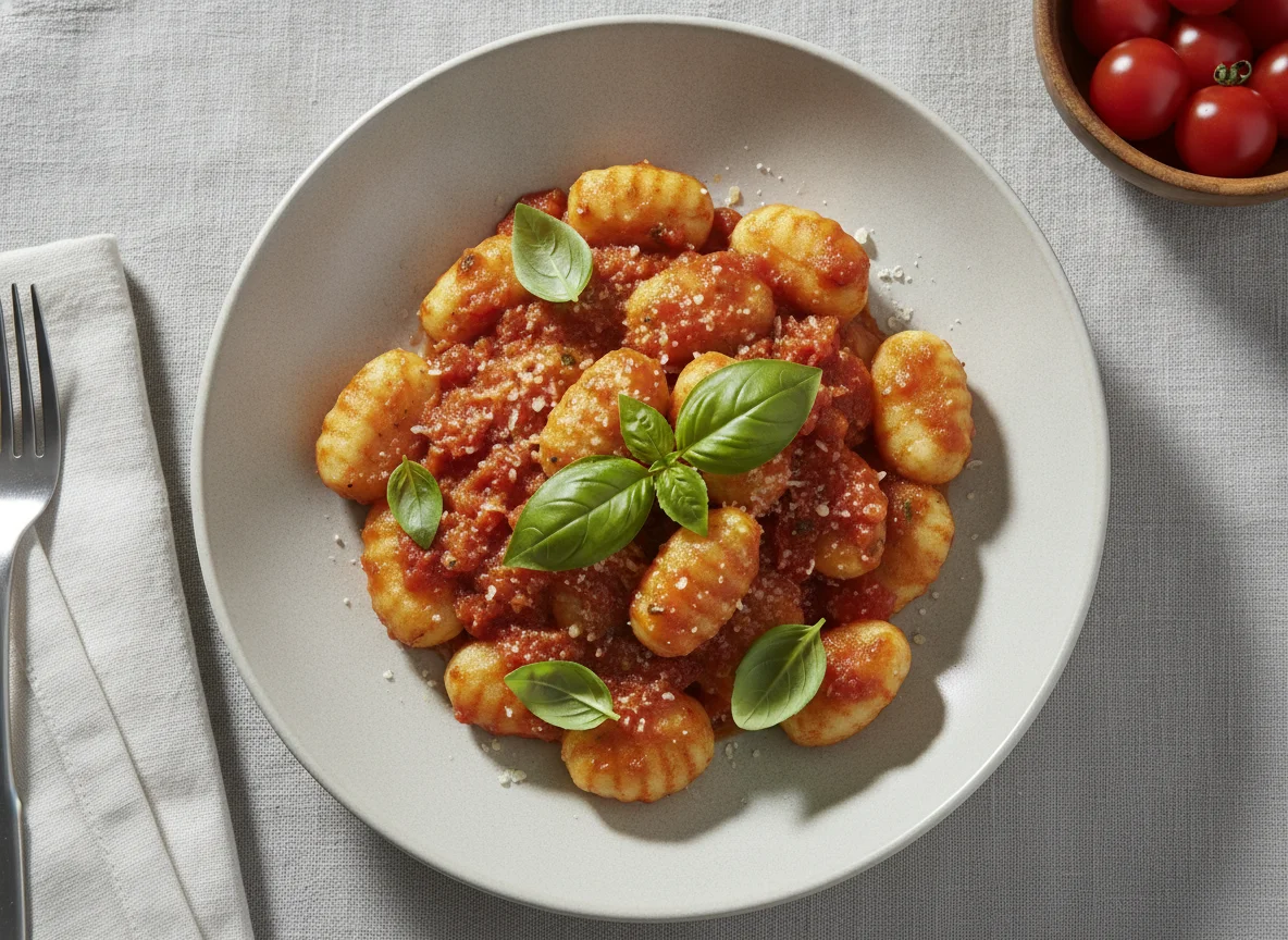 Gnocchi mit Tomatensauce und Basilikum photo
