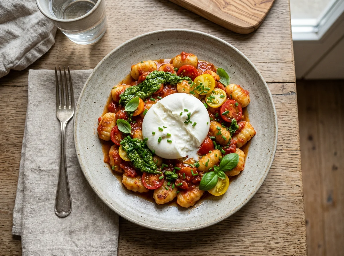 Gnocchi mit Tomatensauce und Burrata photo
