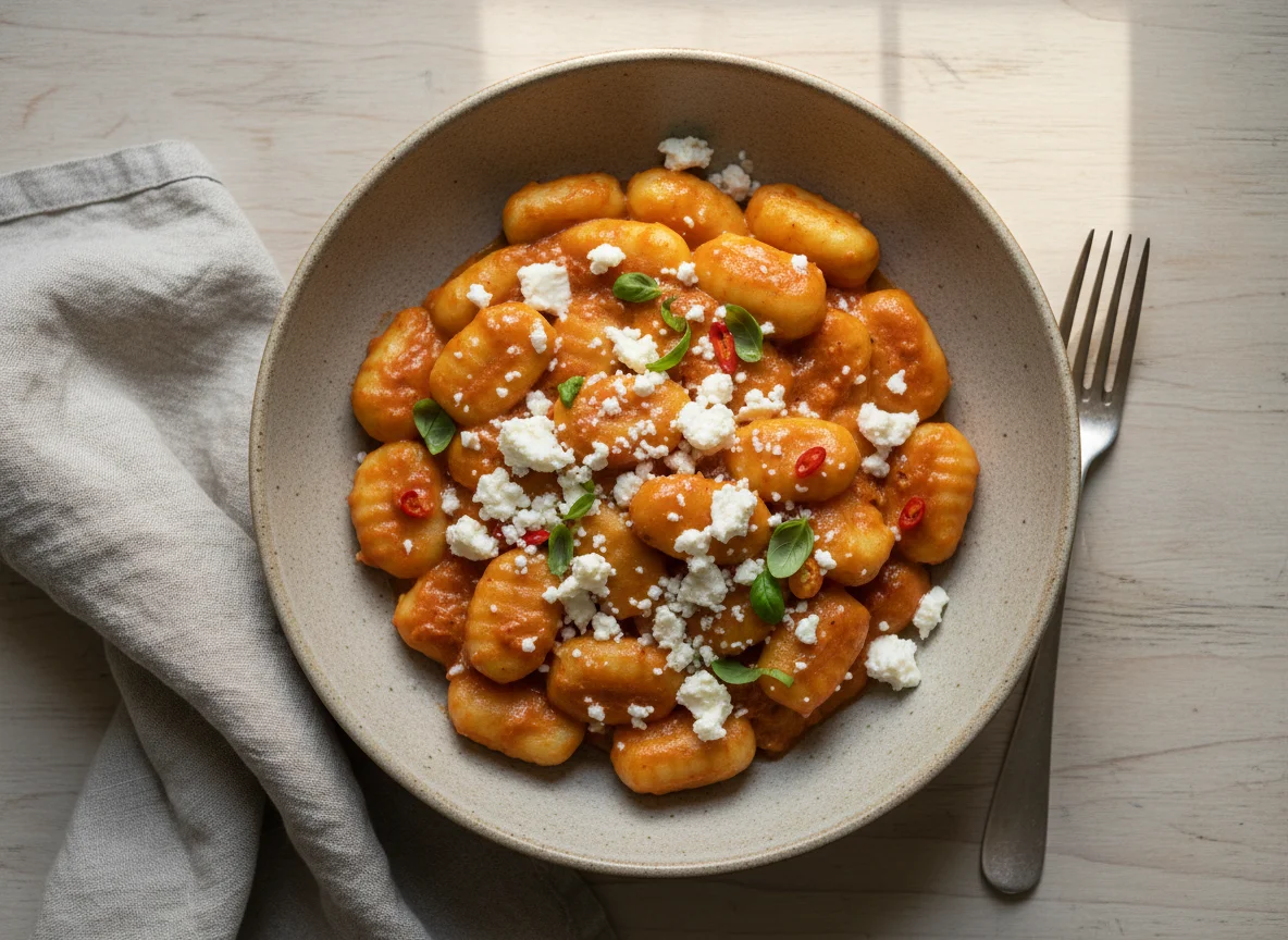 Gnocchi mit Tomatensauce und Feta photo