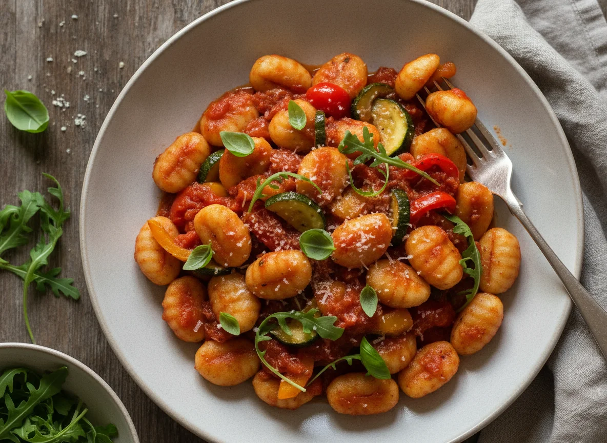 Gnocchi mit Tomatensauce und Gemüse photo