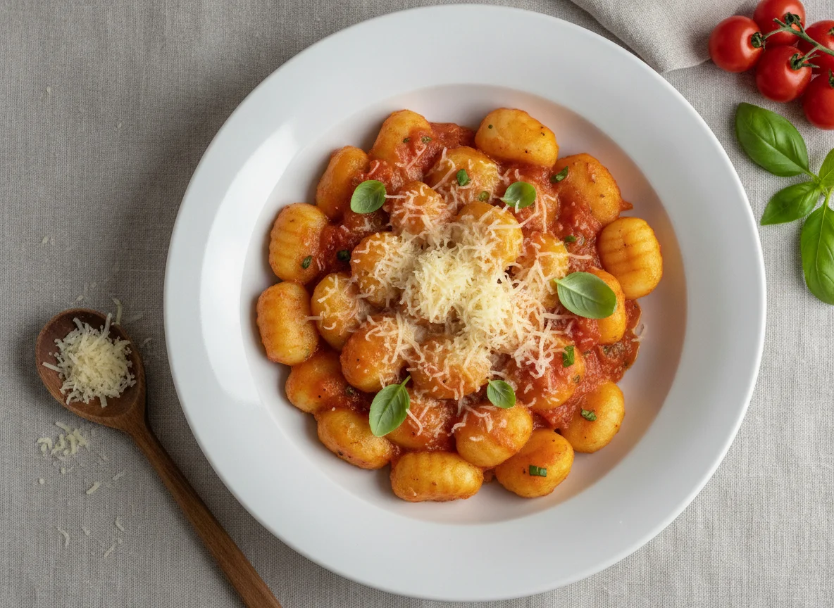 Gnocchi mit Tomatensauce und geriebenem Käse photo