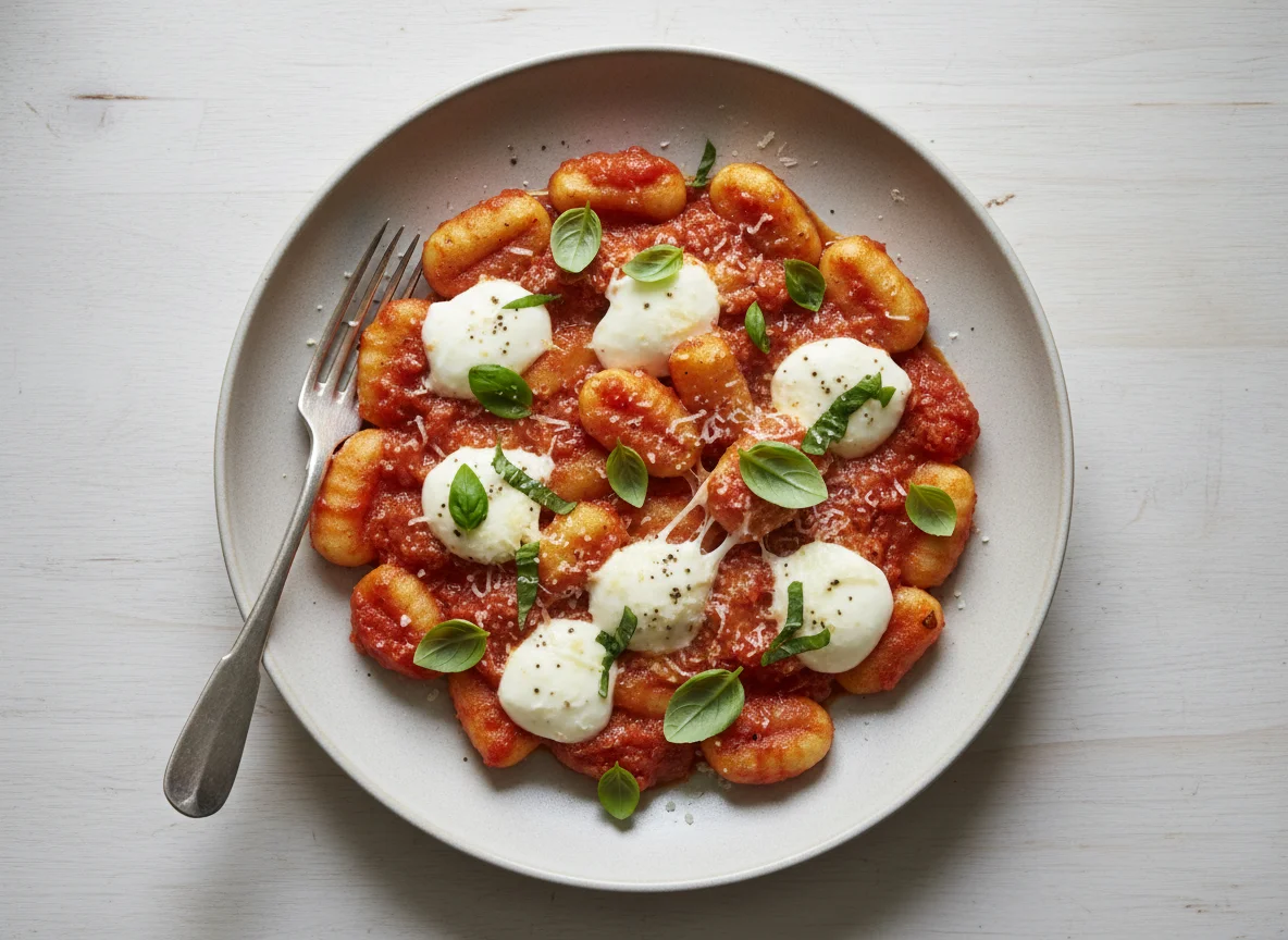 Gnocchi mit Tomatensauce und Mozzarella photo