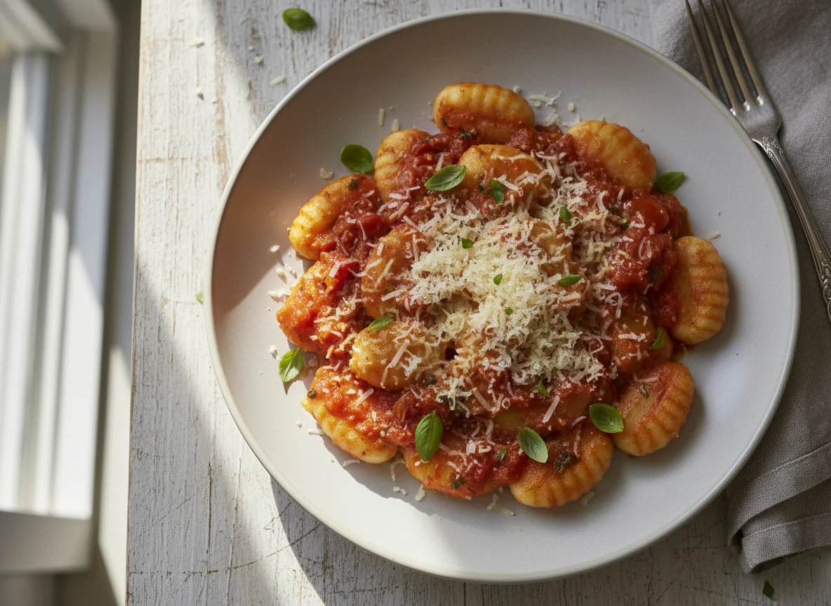 Gnocchi mit Tomatensauce und Parmesan photo