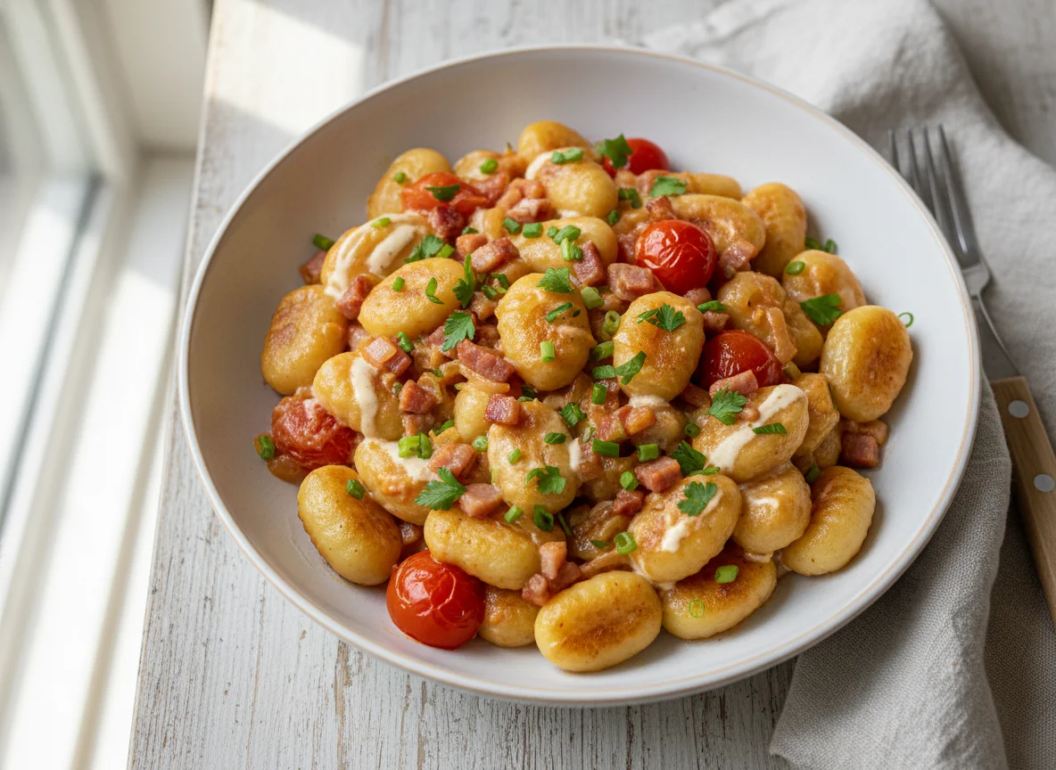 Gnocchi mit Tomaten-Speck-Sauce photo