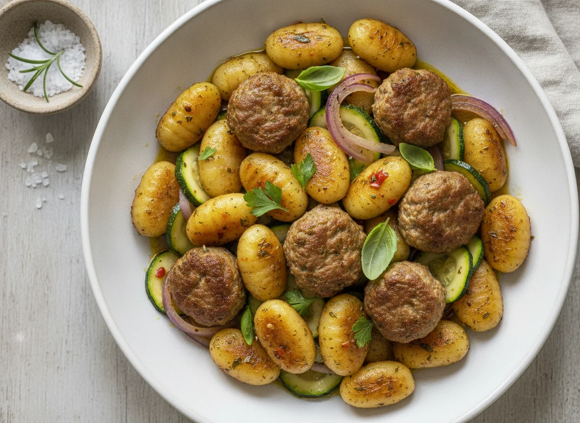 Gnocchi mit Zucchini und Hackbällchen photo