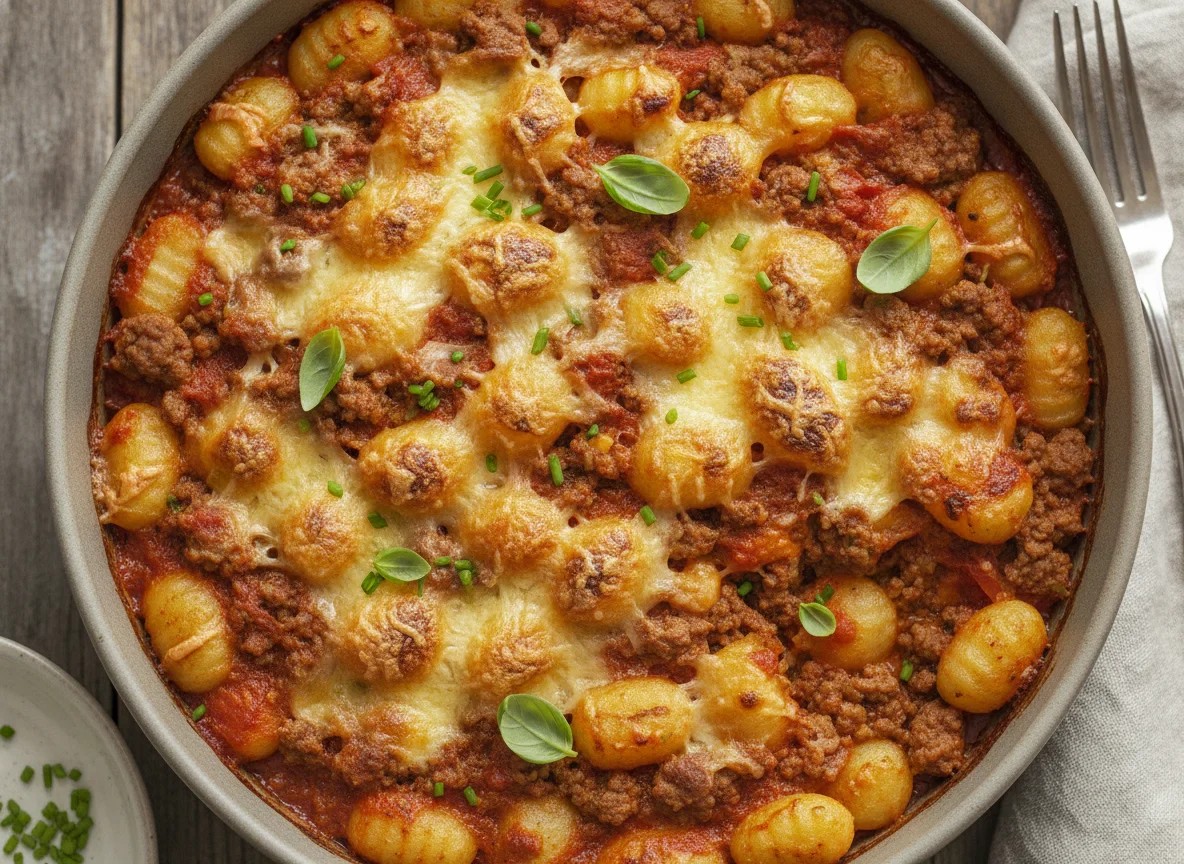 Gnocchi-Auflauf mit Hackfleisch und Käse photo