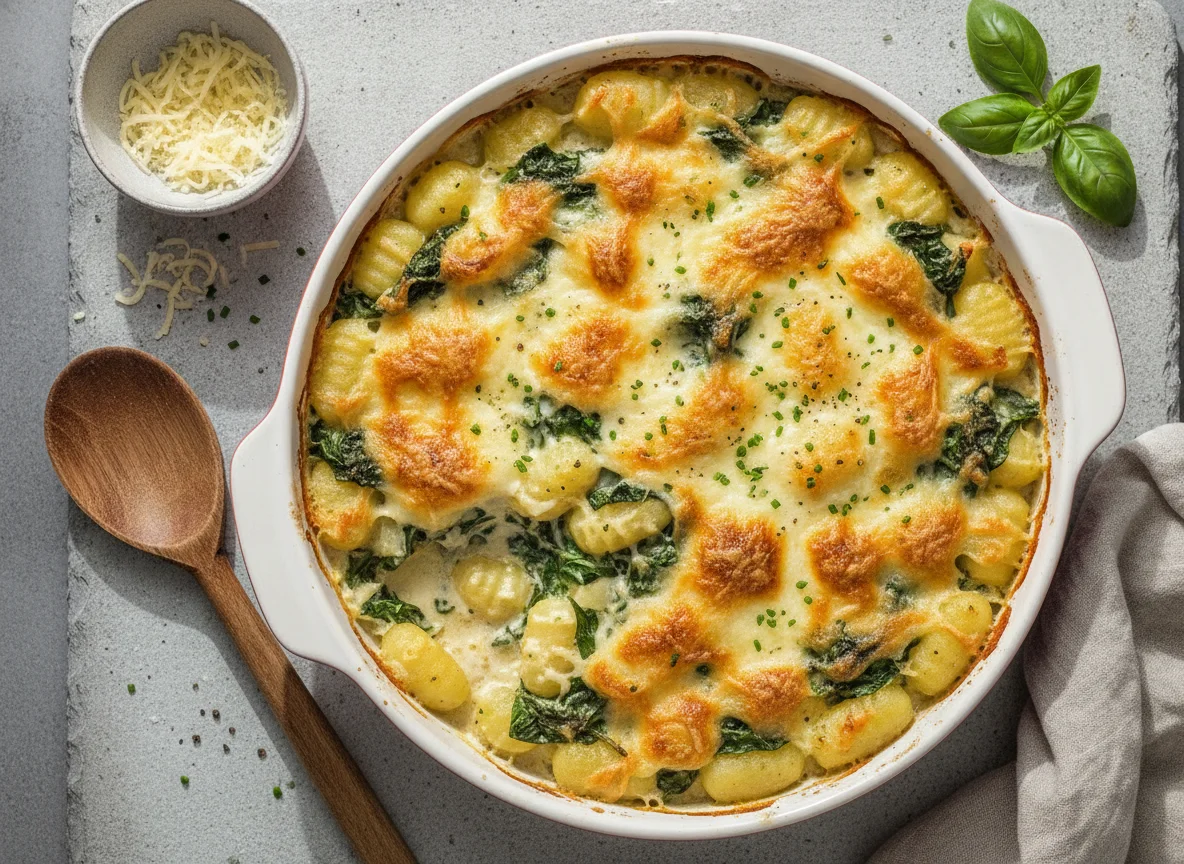 Gnocchi-Auflauf mit Spinat und Käse photo