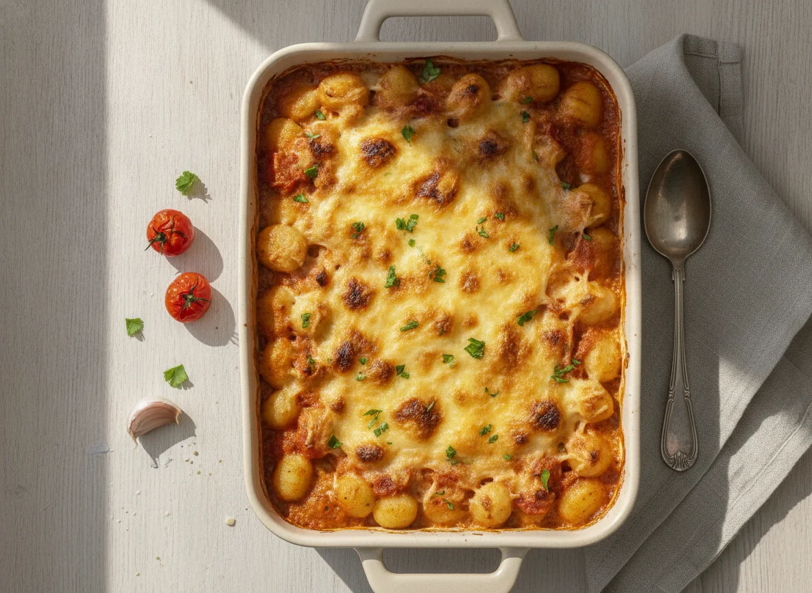 Gnocchi-Auflauf mit Tomaten-Sahnesauce und Käse photo